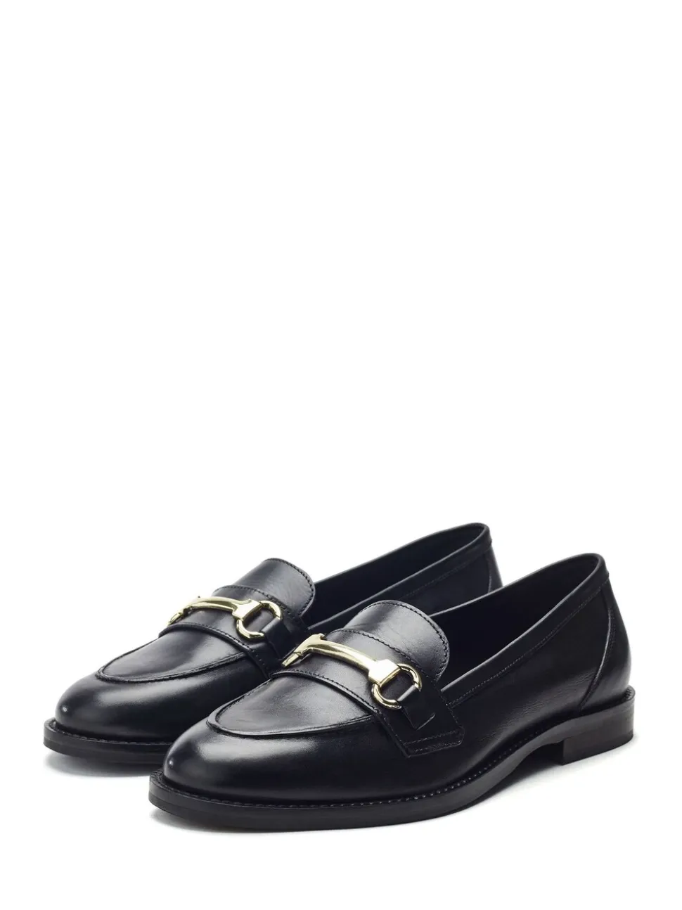 Moda in Pelle Black Chrome Elarra Flat Loafers With Snaffle Trim