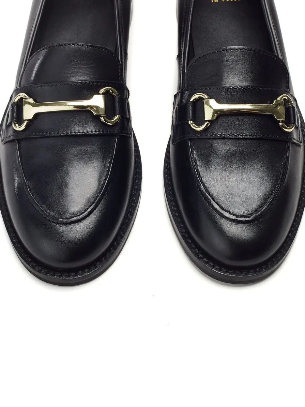 Moda in Pelle Black Chrome Elarra Flat Loafers With Snaffle Trim