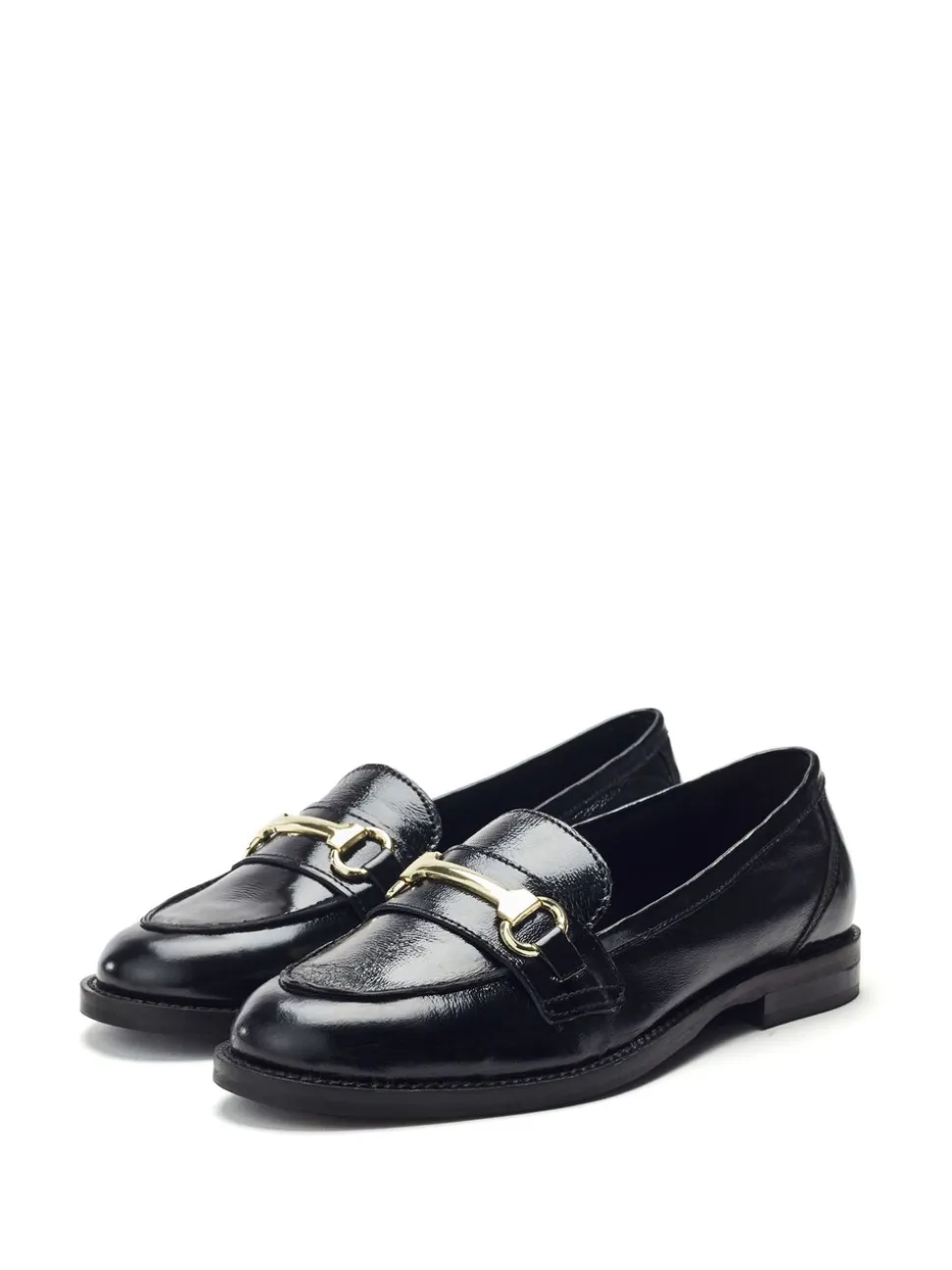 Moda in Pelle Black Elarra Flat Loafers With Snaffle Trim