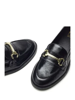 Moda in Pelle Black Elarra Flat Loafers With Snaffle Trim