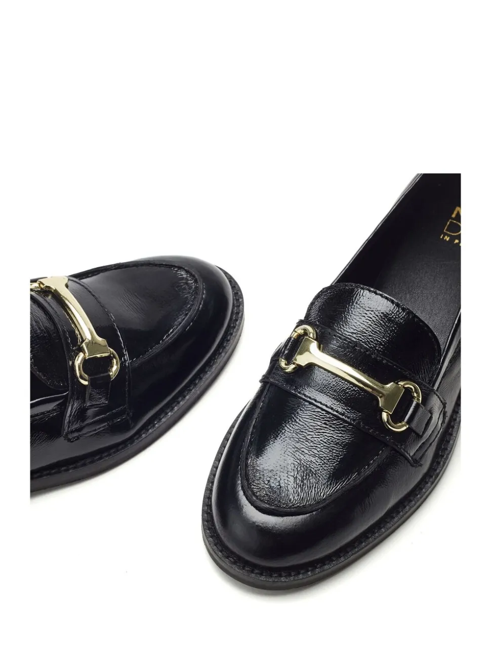 Moda in Pelle Black Elarra Flat Loafers With Snaffle Trim