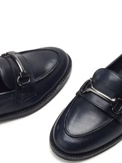 Moda in Pelle Blue Elarra Flat Loafers With Snaffle Trim