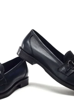 Moda in Pelle Blue Elarra Flat Loafers With Snaffle Trim