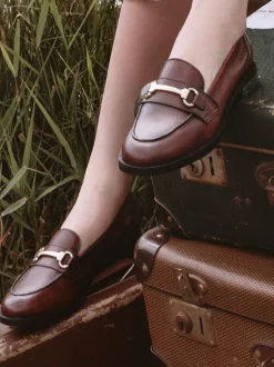 Moda in Pelle Brown Elarra Flat Loafers With Snaffle Trim