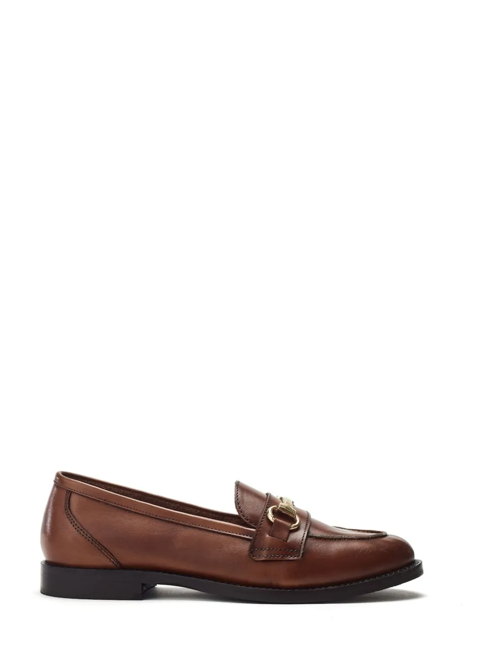 Moda in Pelle Brown Elarra Flat Loafers With Snaffle Trim