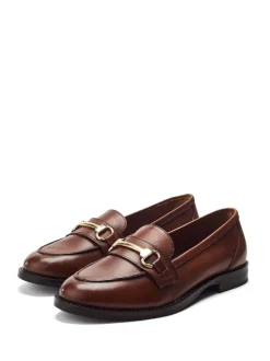 Moda in Pelle Brown Elarra Flat Loafers With Snaffle Trim
