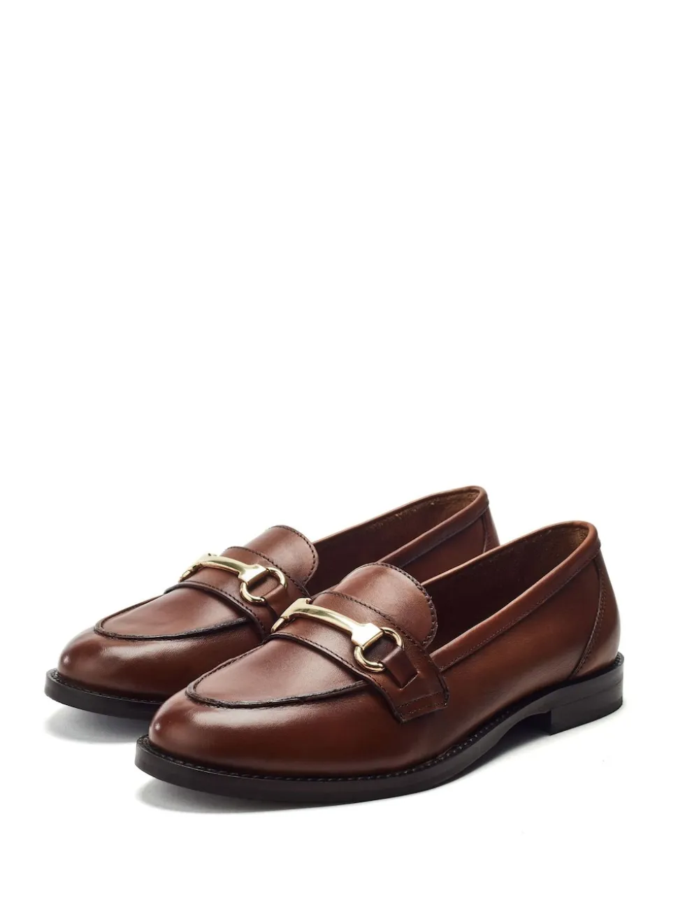 Moda in Pelle Brown Elarra Flat Loafers With Snaffle Trim