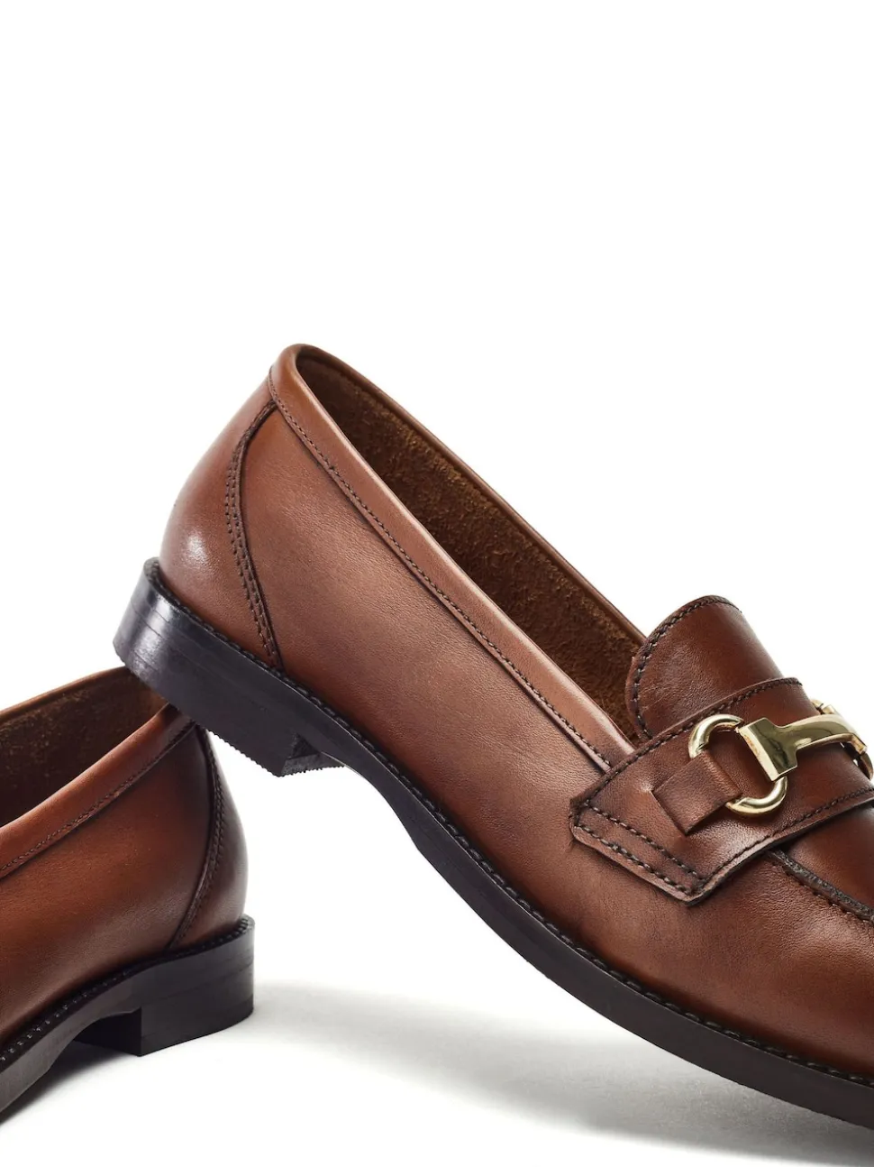 Moda in Pelle Brown Elarra Flat Loafers With Snaffle Trim