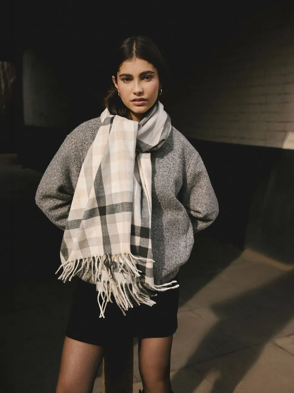 Monochrome Check Midweight Scarf
