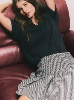 Monochrome Check Mini Jersey Pleated Skirt