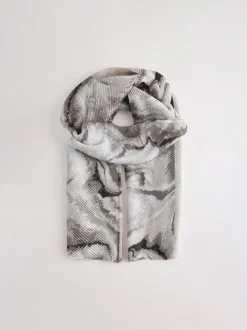 Monochrome Marble Plisse Lightweight Scarf