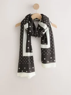 Monochrome Polka Dot Print Lightweight Scarf