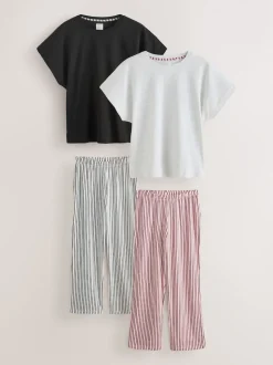 Monochrome Stripe Short Sleeve Pyjamas 2 Pack