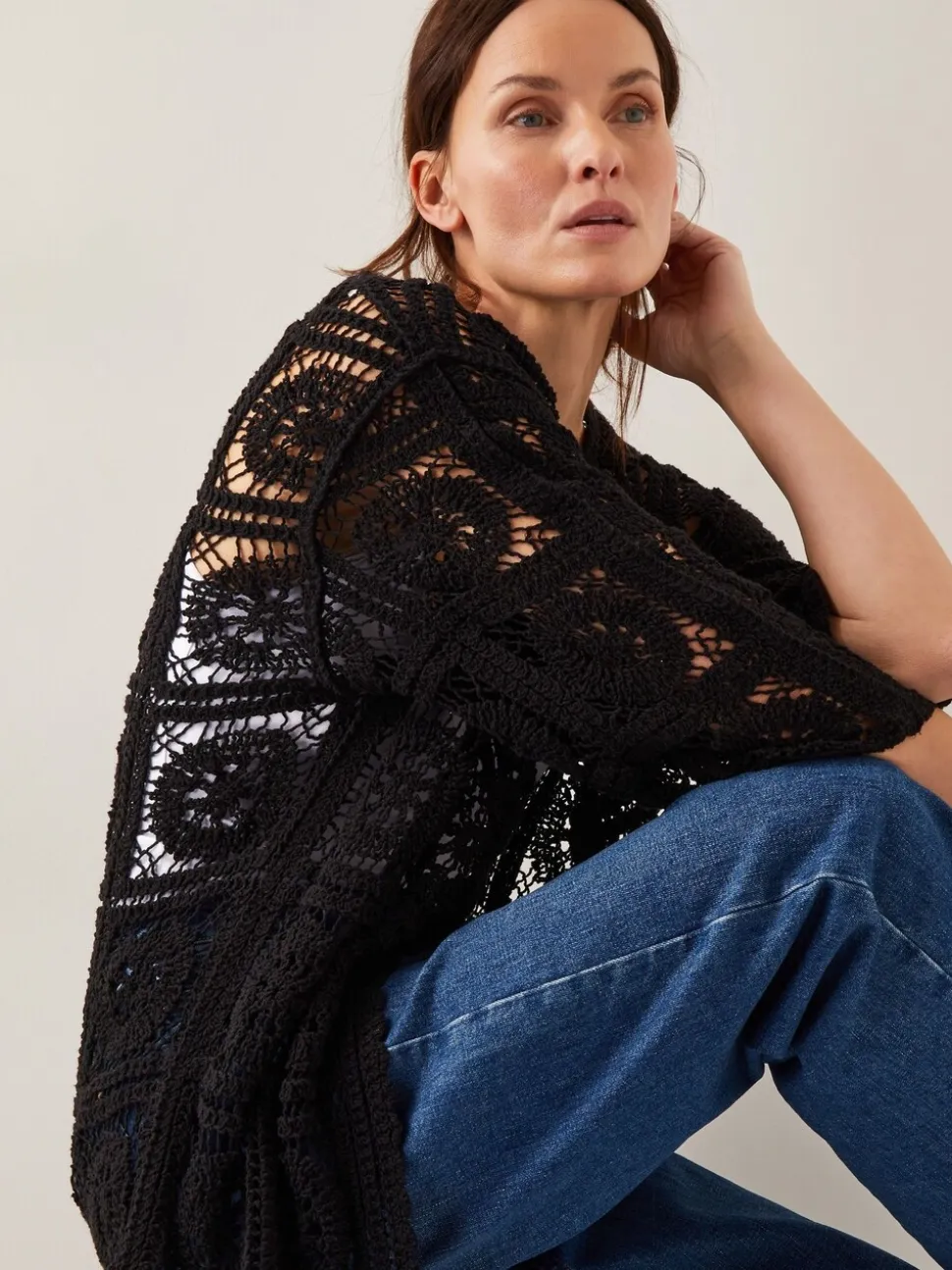 Monsoon Black Cara Crochet Beach Cover-Up
