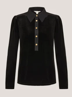 Monsoon Black Clay Collar Stretch Velvet Blouse