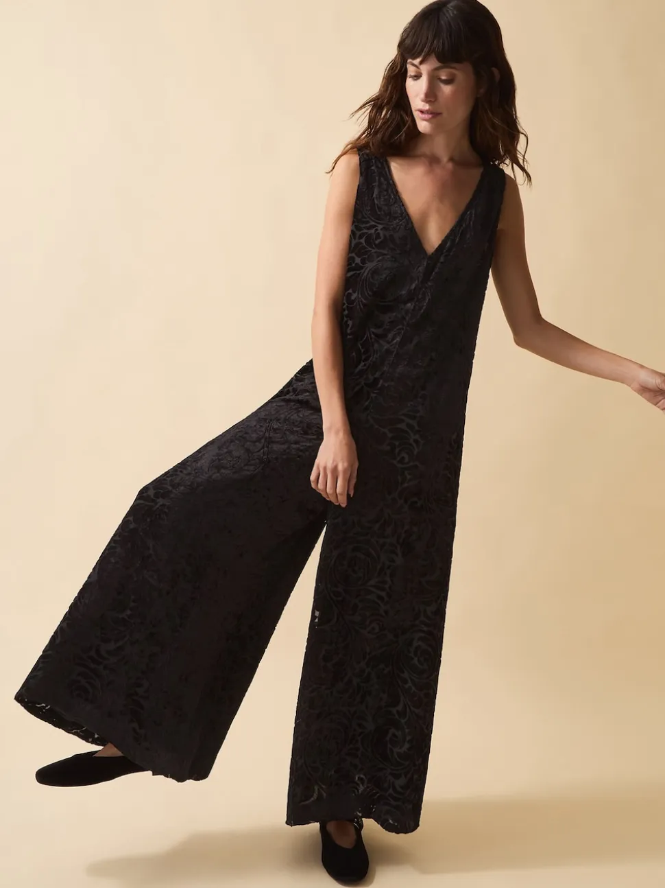 Monsoon Black Clemence Gigi Velvet Burnout Palazzo Jumpsuit