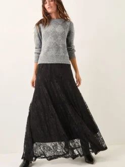 Monsoon Black Luna Lace Maxi Skirt
