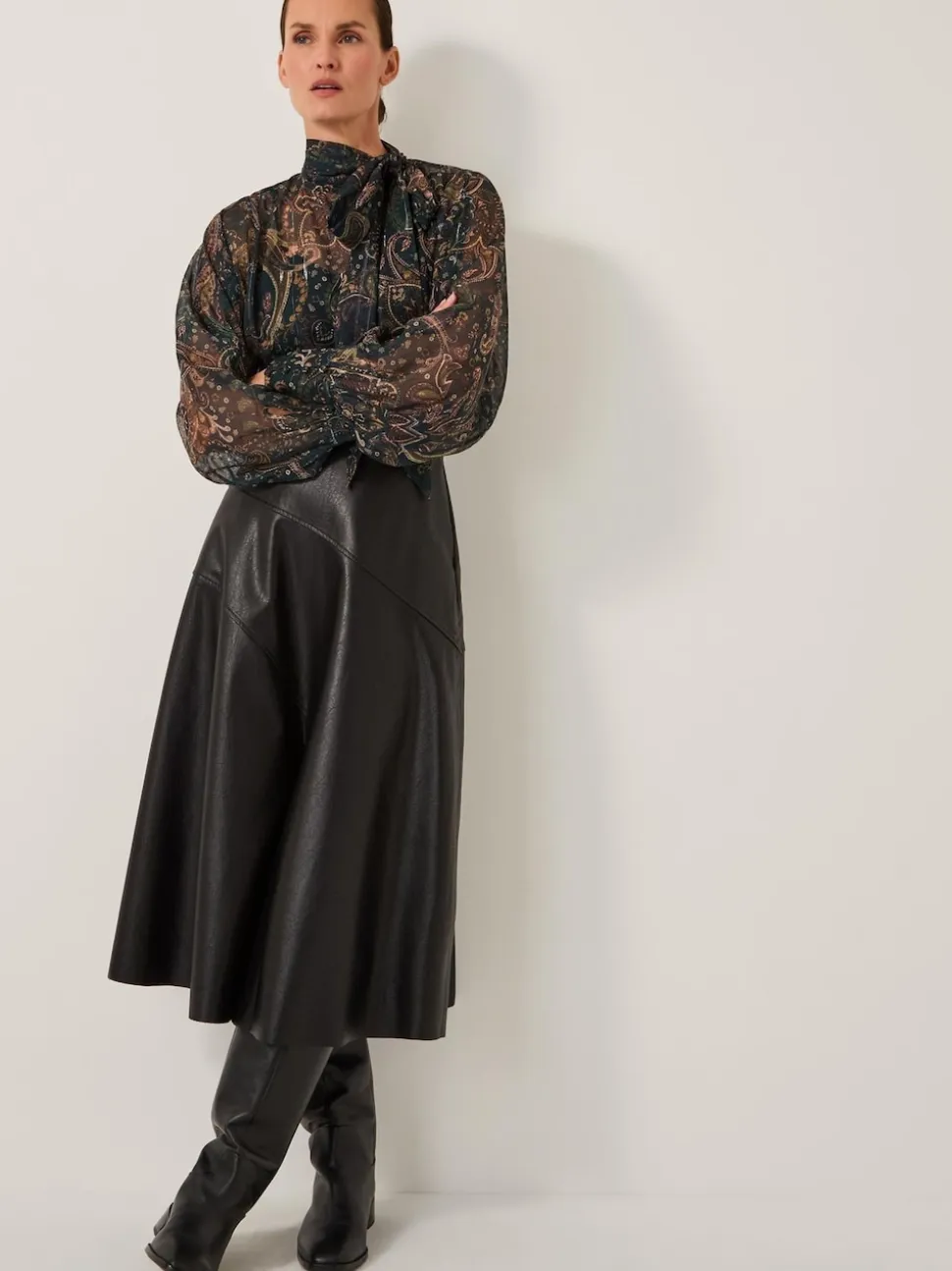 Monsoon Black Marnie Faux Leather Midi Skirt