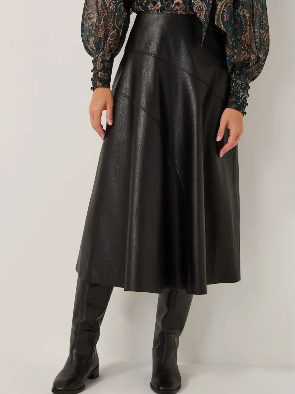 Monsoon Black Marnie Faux Leather Midi Skirt