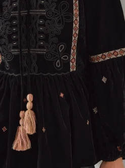 Monsoon Black Noni Embroidered Velvet Long Sleeve Blouse