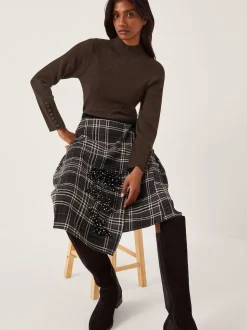 Monsoon Black Rue Embellished Tartan Wrap Midi Skirt