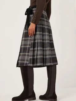 Monsoon Black Rue Embellished Tartan Wrap Midi Skirt