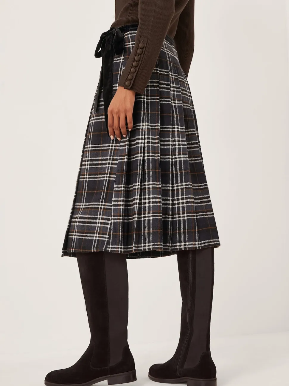 Monsoon Black Rue Embellished Tartan Wrap Midi Skirt