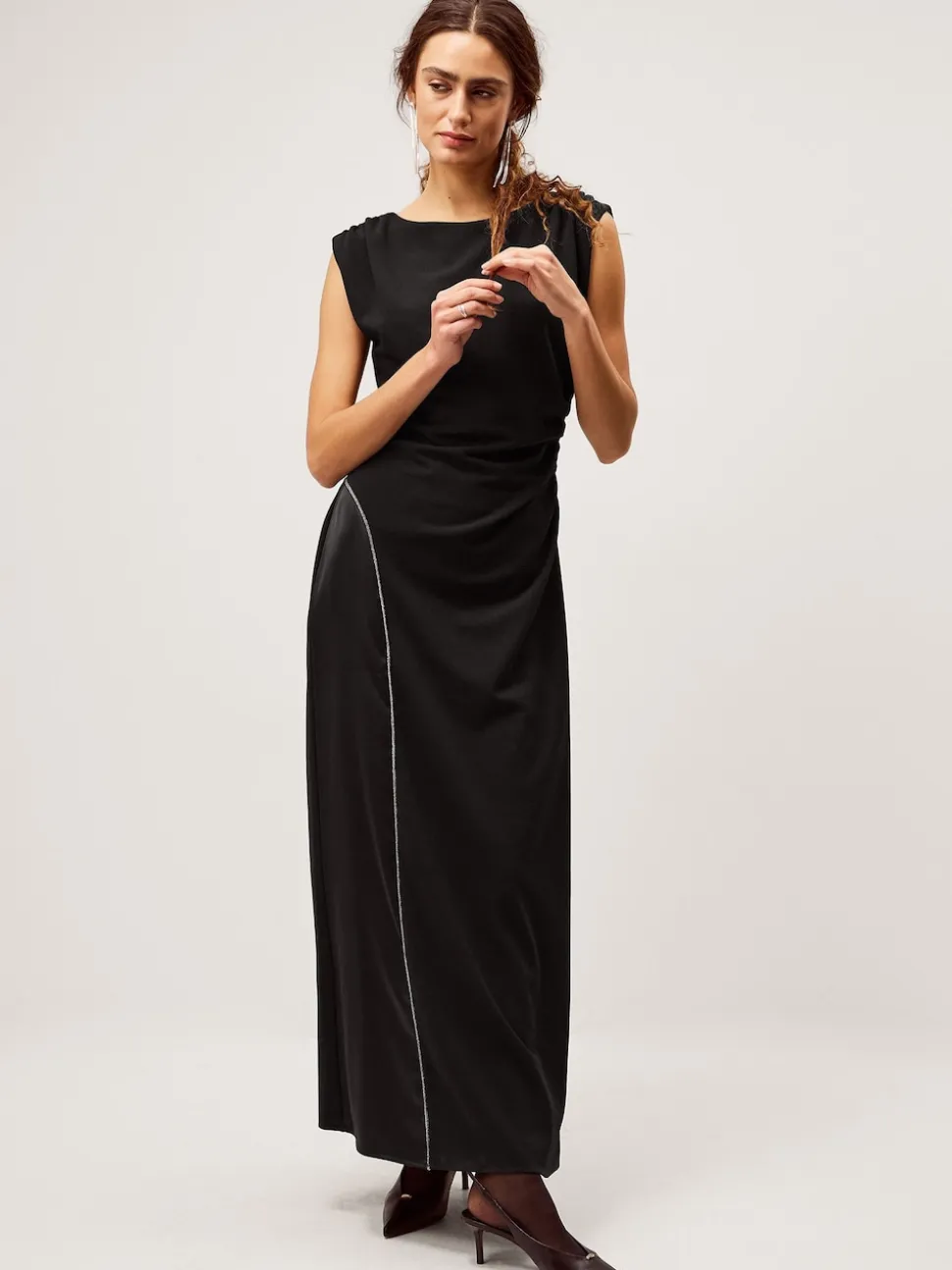 Monsoon Black Tansy Sparkle Trim Jersey Maxi Dress