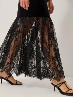 Monsoon Black Verity Velvet Lace Maxi Dress