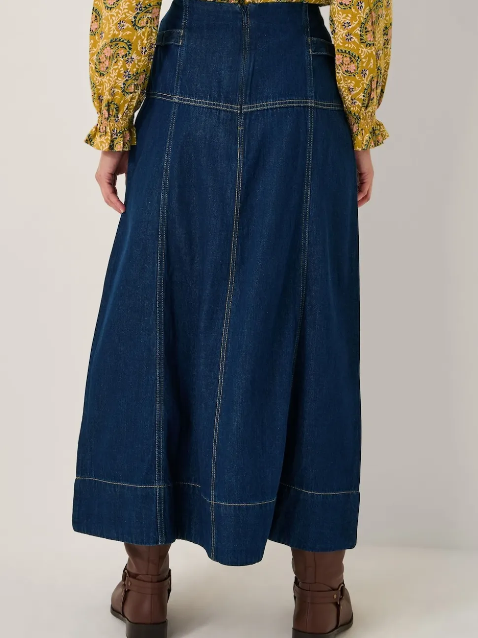 Monsoon Blue Brooke Seamed Denim Midi Skirt