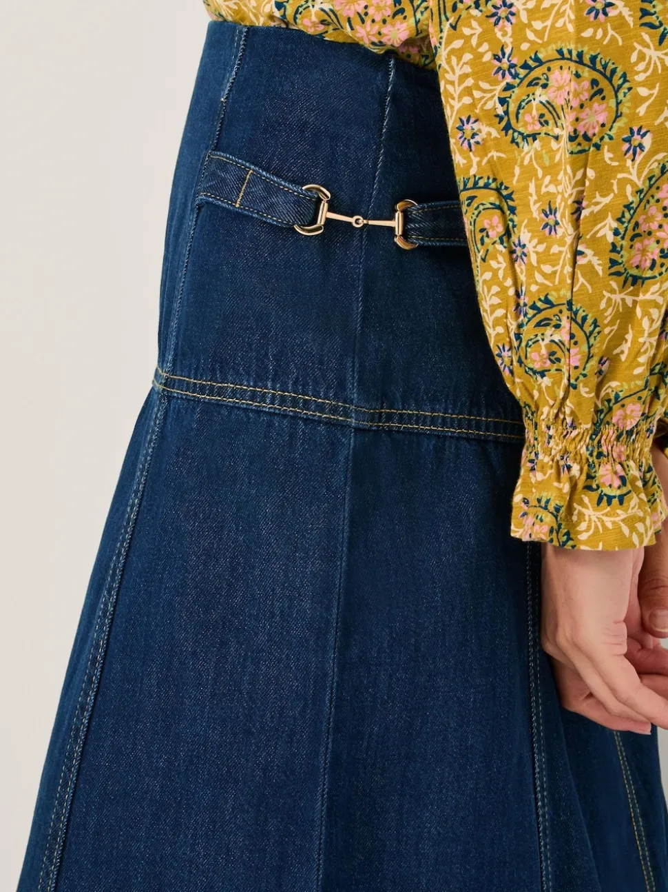 Monsoon Blue Brooke Seamed Denim Midi Skirt