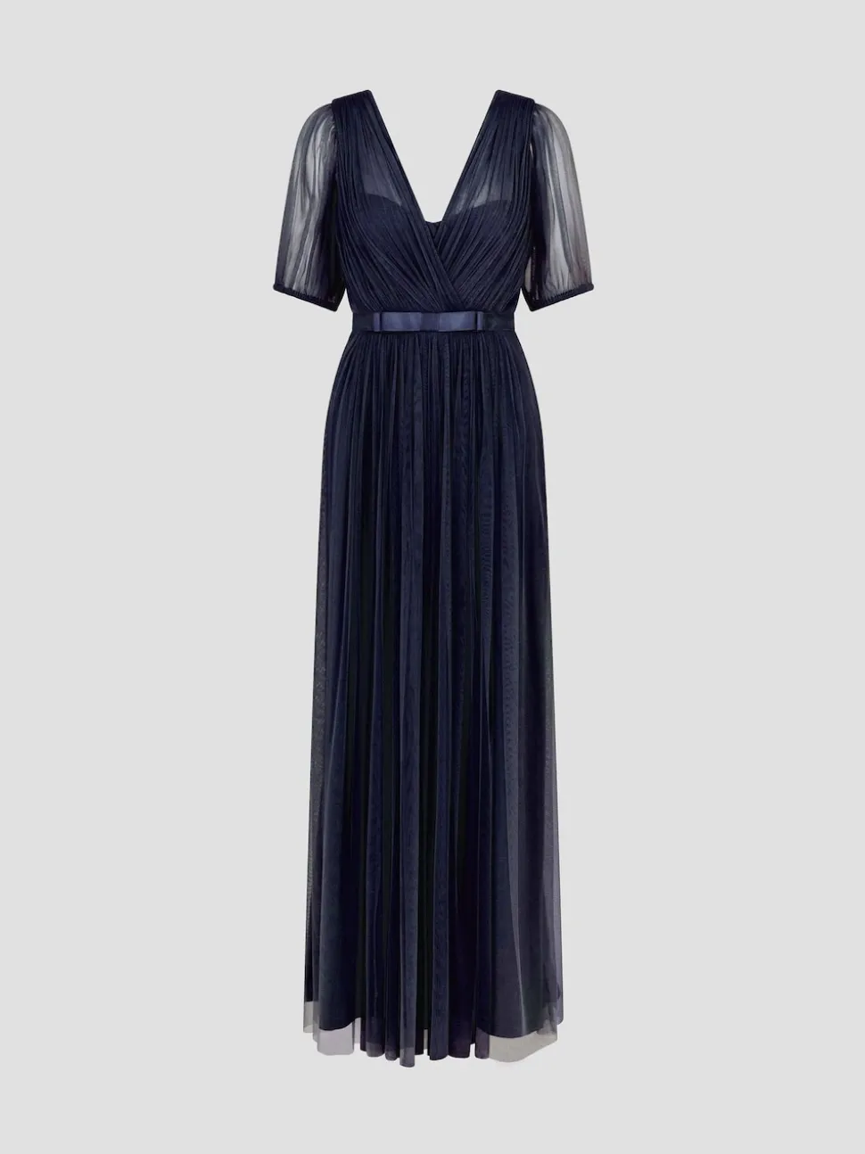 Monsoon Blue Ellie Sheer Sleeve Plunge Tulle Maxi Dress