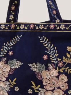 Monsoon Blue Fallon Floral Embroidered Velvet Tote Bag