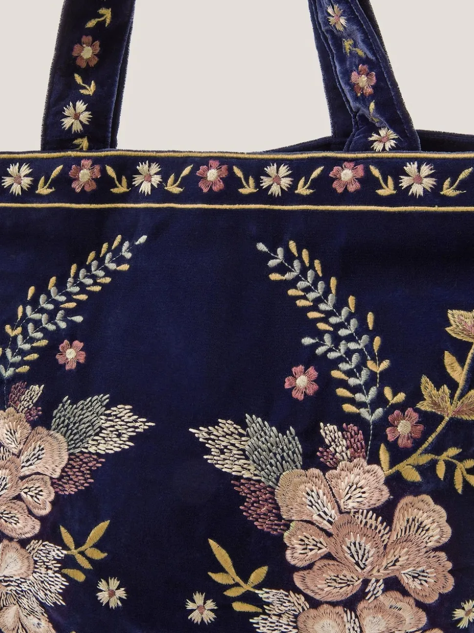 Monsoon Blue Fallon Floral Embroidered Velvet Tote Bag