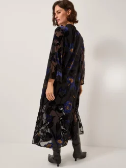 Monsoon Blue Giselle Sheer Floral Devoré Midi Dress