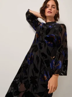 Monsoon Blue Giselle Sheer Floral Devoré Midi Dress