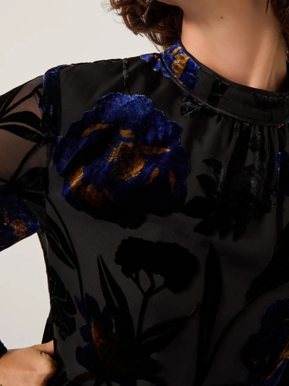 Monsoon Blue Giselle Sheer Floral Devoré Midi Dress