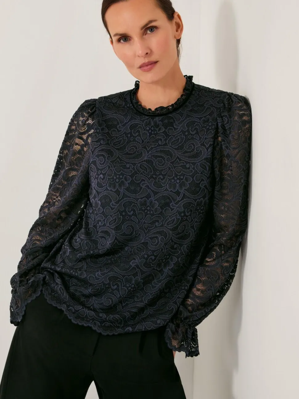 Monsoon Blue Larna Lace Long Sleeve Blouse