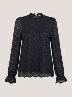 Monsoon Blue Larna Lace Long Sleeve Blouse