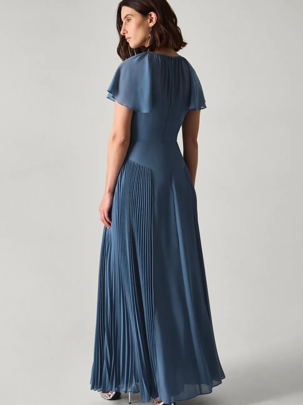 Monsoon Blue Madison Flutter Sleeve Pleated Bridesmaid Dress