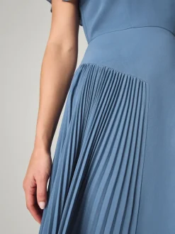 Monsoon Blue Madison Flutter Sleeve Pleated Bridesmaid Dress
