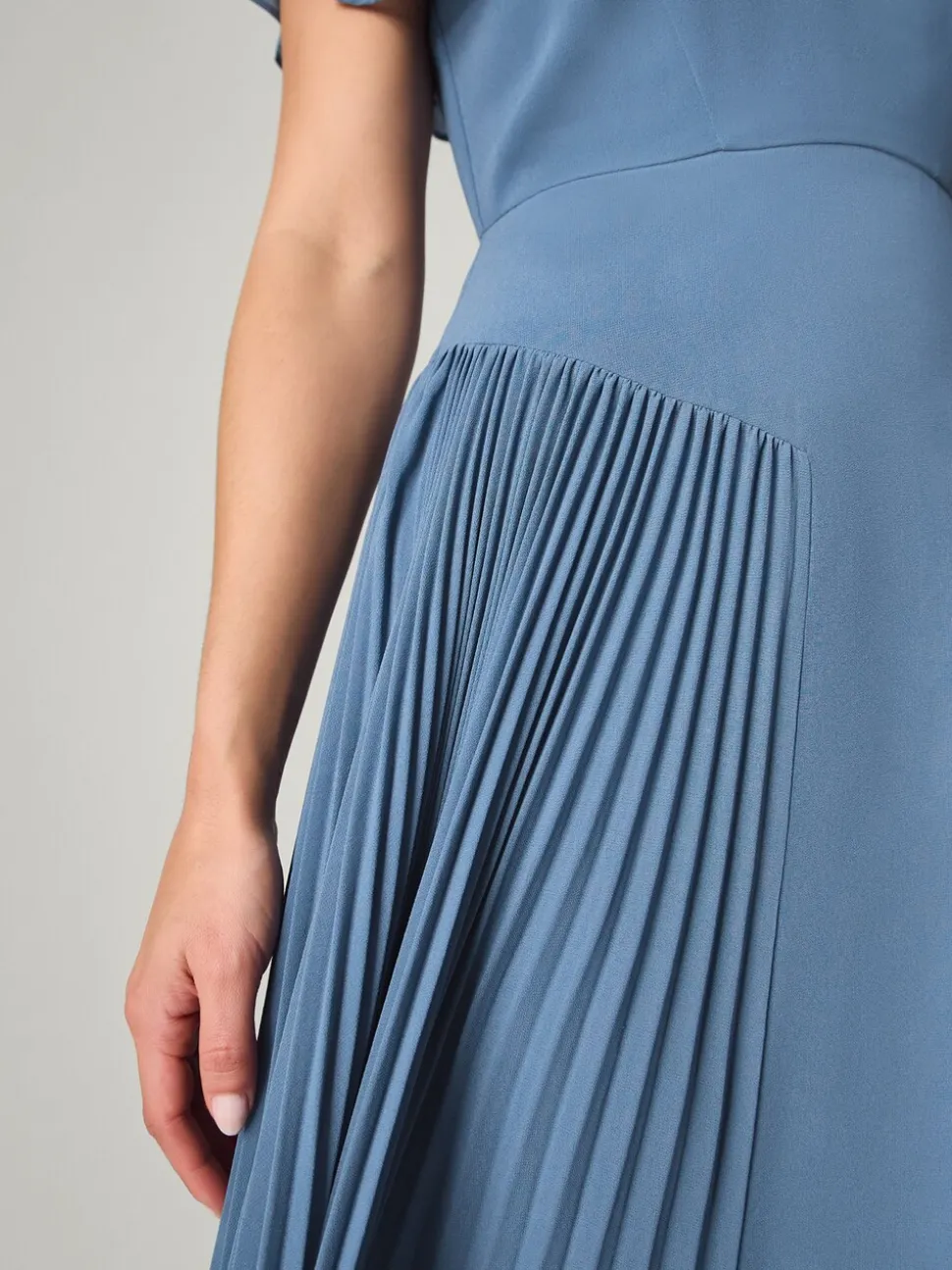 Monsoon Blue Madison Flutter Sleeve Pleated Bridesmaid Dress