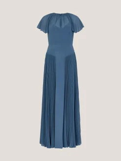 Monsoon Blue Madison Flutter Sleeve Pleated Bridesmaid Dress