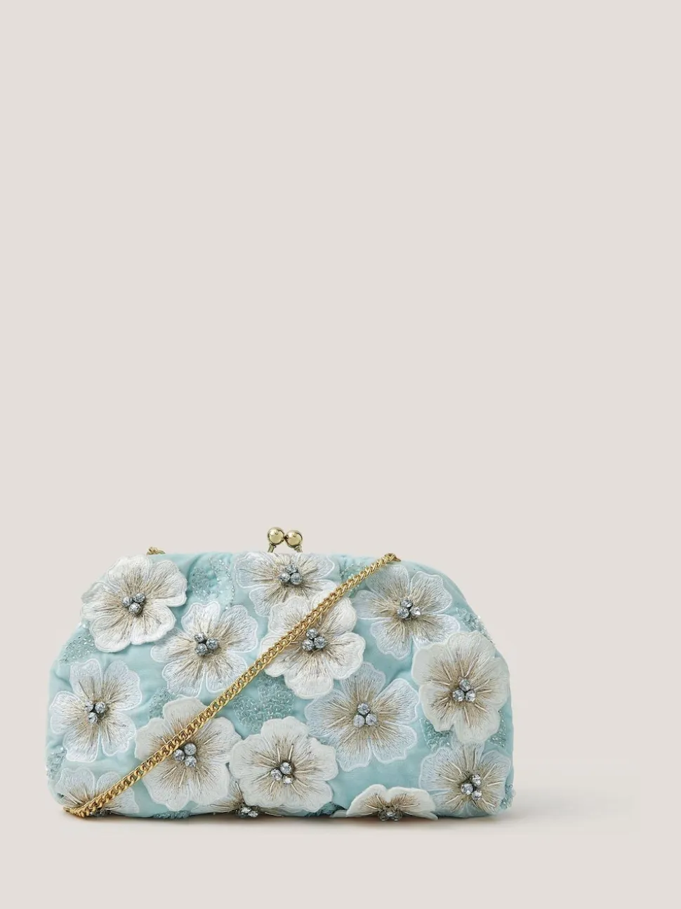 Monsoon Blue Mara Appliqué Flower Clutch