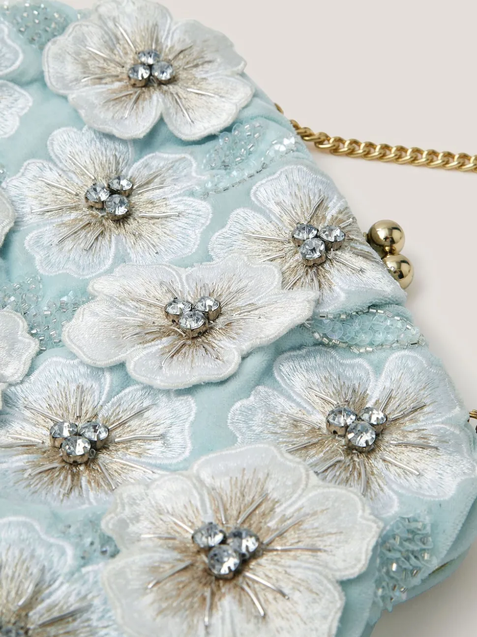 Monsoon Blue Mara Appliqué Flower Clutch