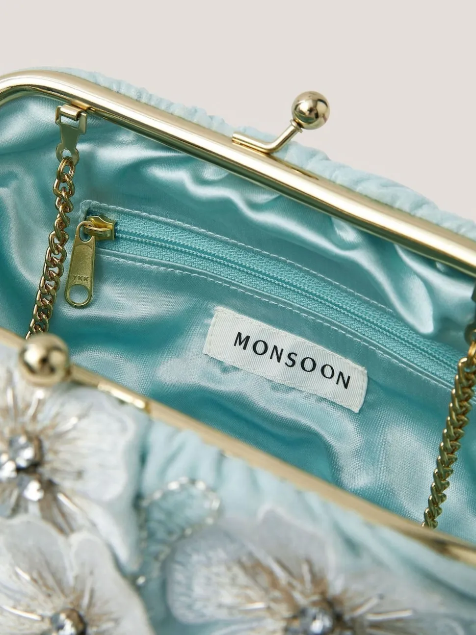 Monsoon Blue Mara Appliqué Flower Clutch