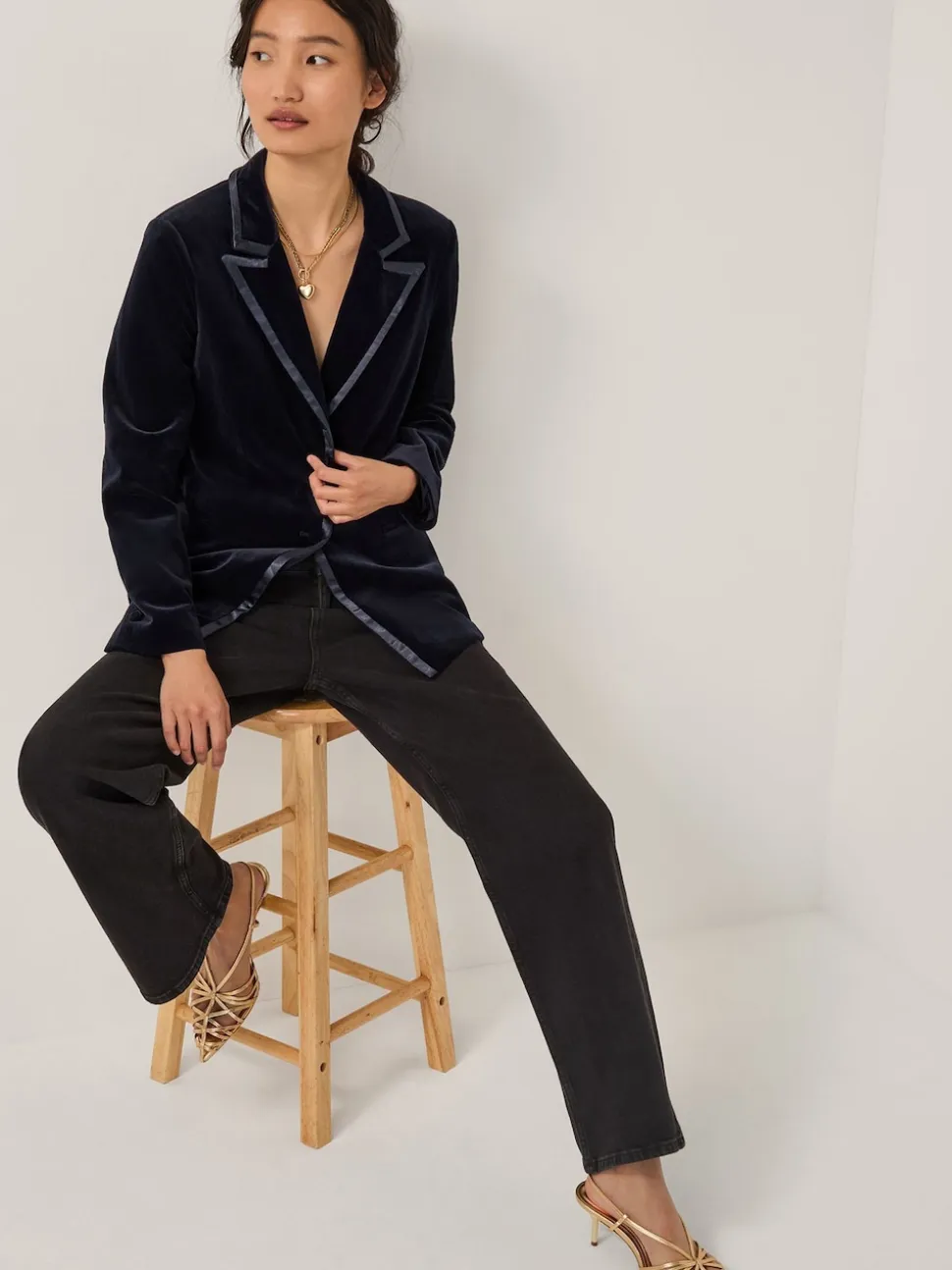 Monsoon Blue Mila Single Breasted Velvet Blazer