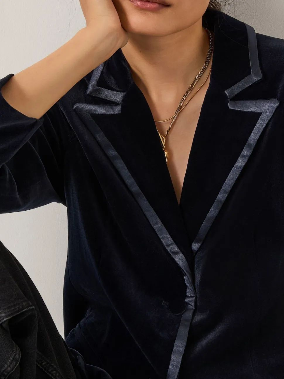 Monsoon Blue Mila Single Breasted Velvet Blazer