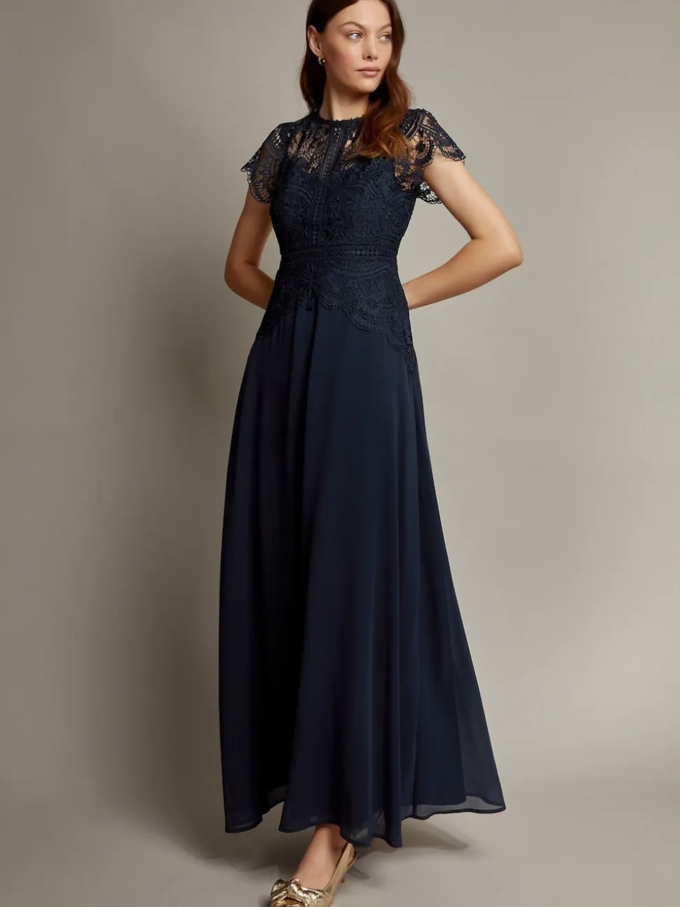 Monsoon Blue Monica Lace Maxi Dress