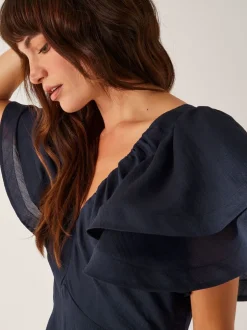 Monsoon Blue Patricia Ruffle Sleeve Midi Dress
